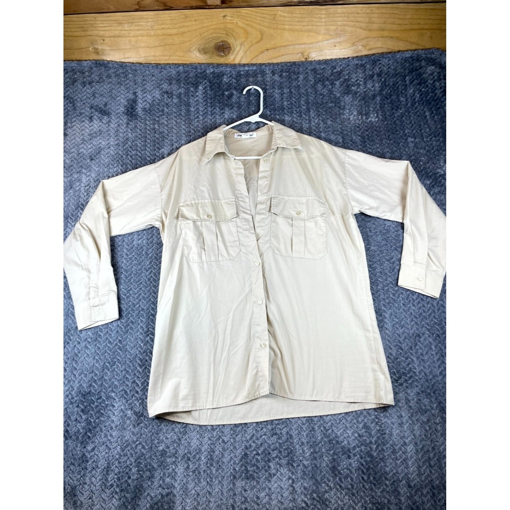 Charlotte Russe Utility Shirt Womens Small Beige Chest Pocket Collared Button Up